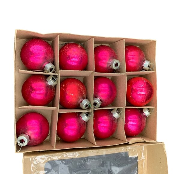 VTG Franke Glass Tree Ornaments 1.75" Red Christmas Decoration Made In USA Box o - Picture 4 of 7